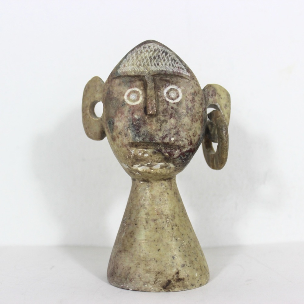 Hand Carved Vintage Stone Sculpture Head Bust Figure Soapstone Carving, African
